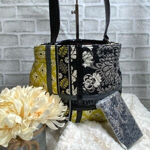 2piece Vera Bradley Black and Yellow Floral Tote and card holder